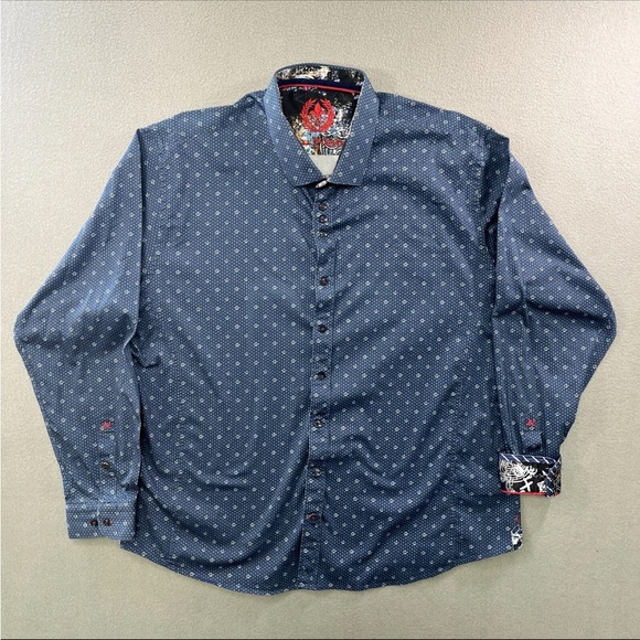 Au Noir Other - Au Noir Men's Shirt Button Up Long Sleeve Size 8 4XL Blue Abstract Poker